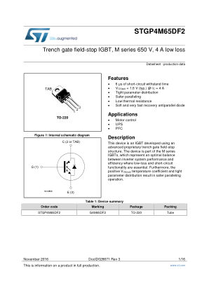 STGP4M65DF2 数据手册首页