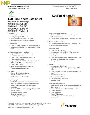K20P81M100SF2 datasheet cover page