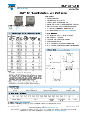 IHLP-6767GZ-1L datasheet cover page