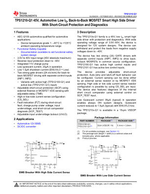 TPS1210-Q1 datasheet cover page