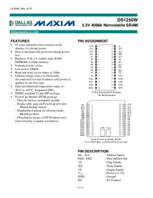 DS1250W datasheet cover page