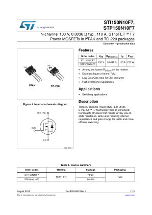 STP150N10F7 datasheet cover page