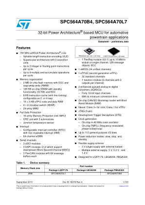 SPC564A70B4 datasheet cover page