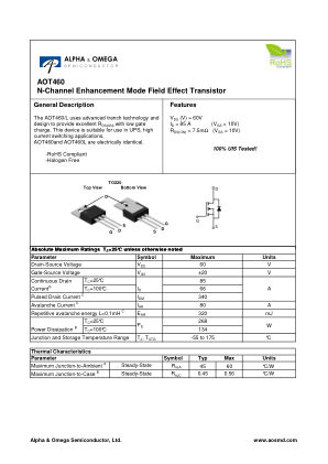 AOT460 datasheet cover page