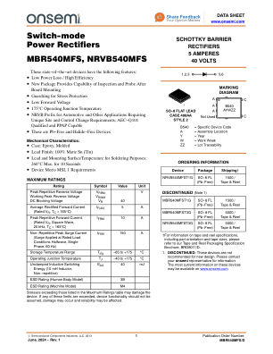 MBR540MFS datasheet cover page
