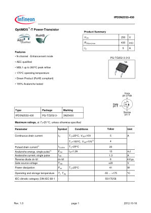 IPD5N25S3-430 数据手册首页
