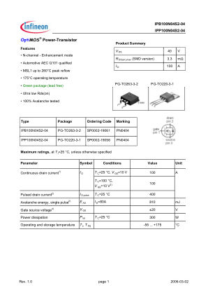 IPB100N04S2-04 datasheet cover page