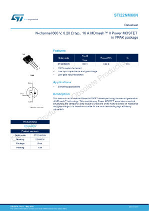 STI22NM60N 数据手册首页