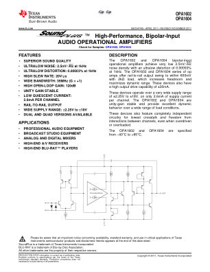 OPA1604 datasheet cover page