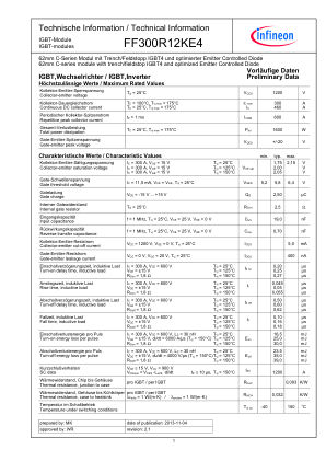 FF300R12KE4 数据手册首页