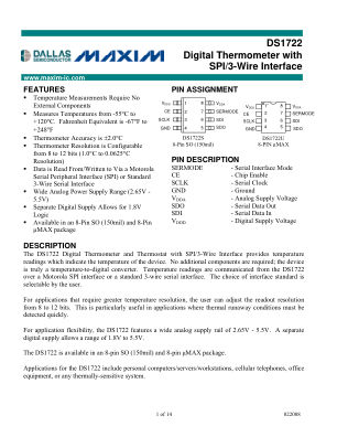 DS1722 datasheet cover page