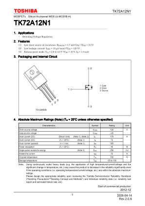 TK72A12N1 datasheet cover page