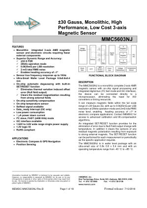MMC5603NJ 数据手册首页