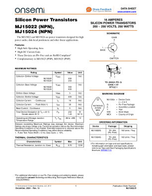 MJ15022 数据手册首页