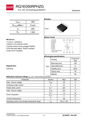 RQ1E050RPHZG 数据手册首页