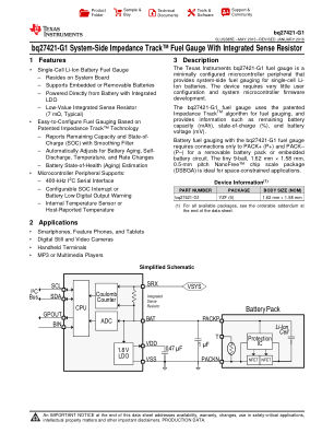 BQ27421-G1 datasheet cover page