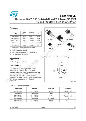 STD6NM60N 数据手册首页
