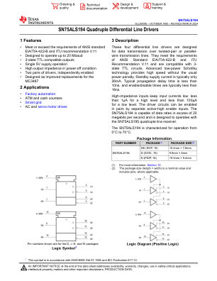SN75ALS194 datasheet cover page