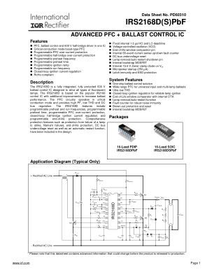 IRS2168DSPBF datasheet cover page
