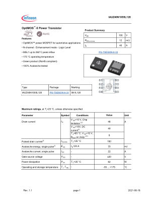 IAUZ40N10S5L120 datasheet cover page