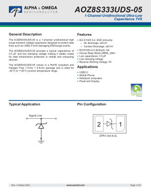 AOZ8S333UDS-05 datasheet cover page