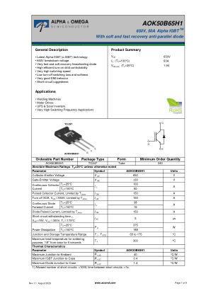 AOK50B65H1 datasheet cover page