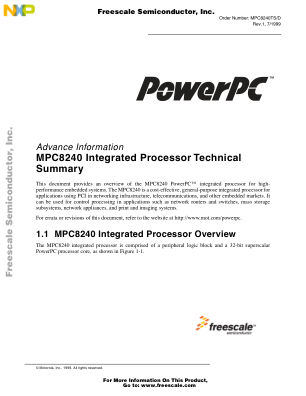 MPC8240TS datasheet cover page