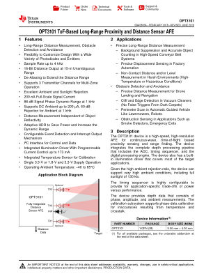 OPT3101 datasheet cover page