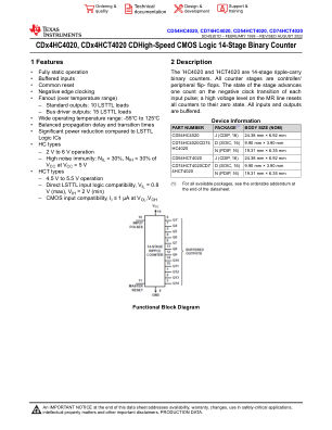 CD74HCT4020 datasheet cover page
