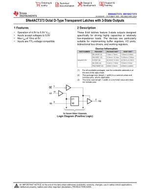 SN74ACT373 datasheet cover page