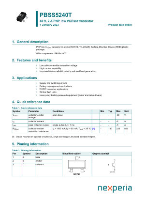 PBSS5240T datasheet cover page