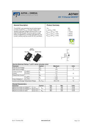 AO7401 datasheet cover page