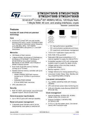STM32H750IB 数据手册首页