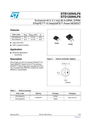 STB120N4LF6 数据手册首页