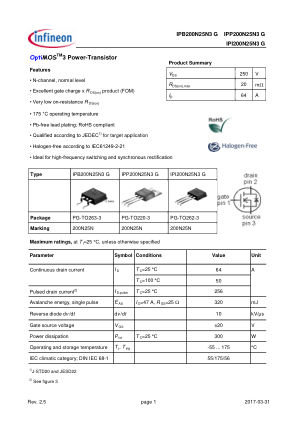 IPB200N25N3 数据手册首页