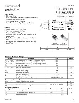 IRLR3636 datasheet cover page