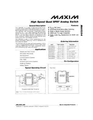 MAX334 数据手册首页