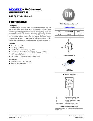 FCH104N60 datasheet cover page