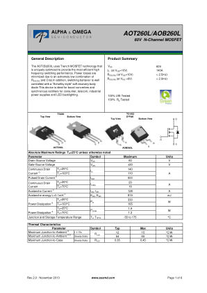 AOT260L datasheet cover page