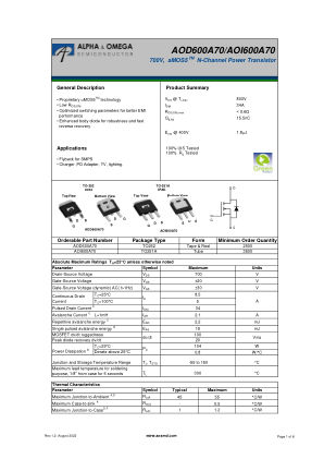 AOI600A70 数据手册首页