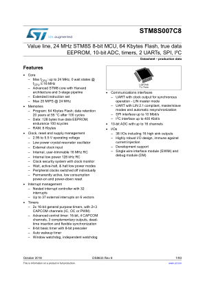 STM8S007C8 数据手册首页