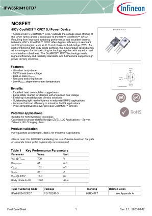 IPW65R041CFD7 datasheet cover page