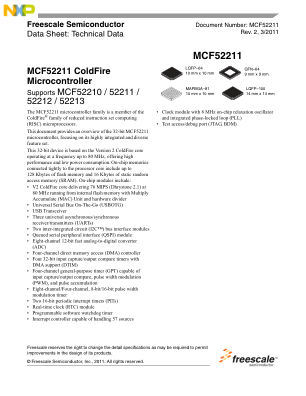 MCF52211 数据手册首页
