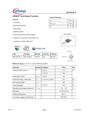 SPP15P10P-H-G datasheet cover page