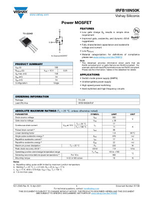 IRFB18N50K datasheet cover page