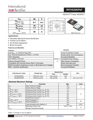 IRFH5206 datasheet cover page