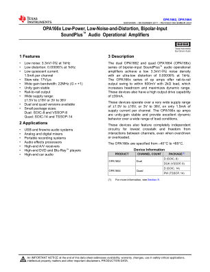 OPA1664 datasheet cover page