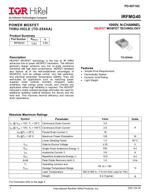 IRFMG40 datasheet cover page