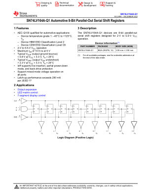 SN74LV164A-Q1 数据手册首页