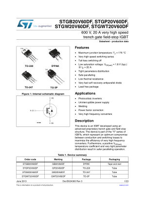 STGB20V60DF datasheet cover page